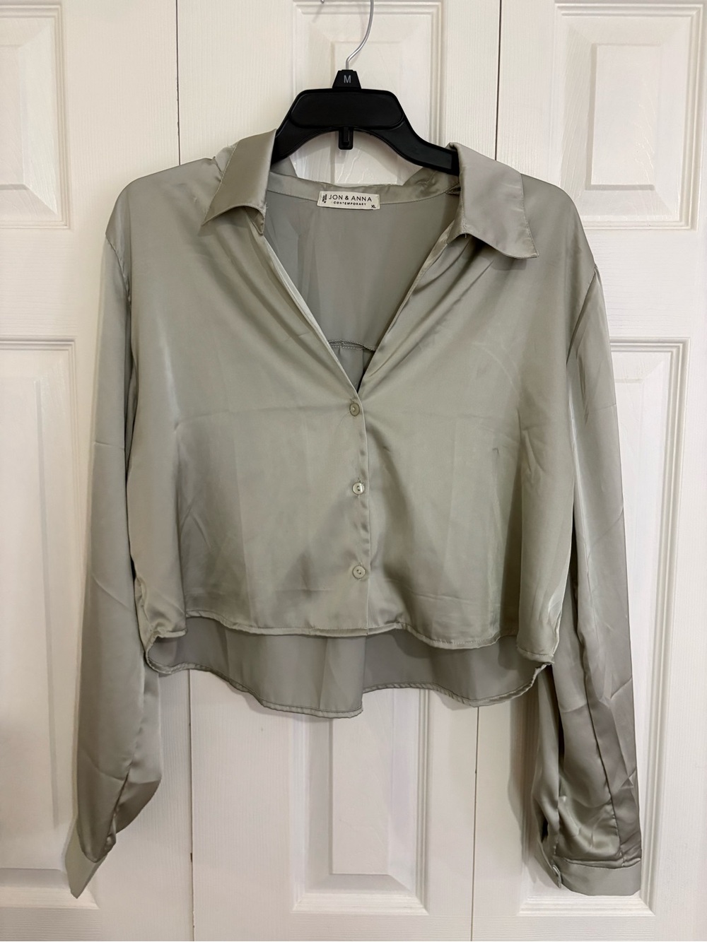 Jon & Anna Light Sage Satin Button-Front Blouse